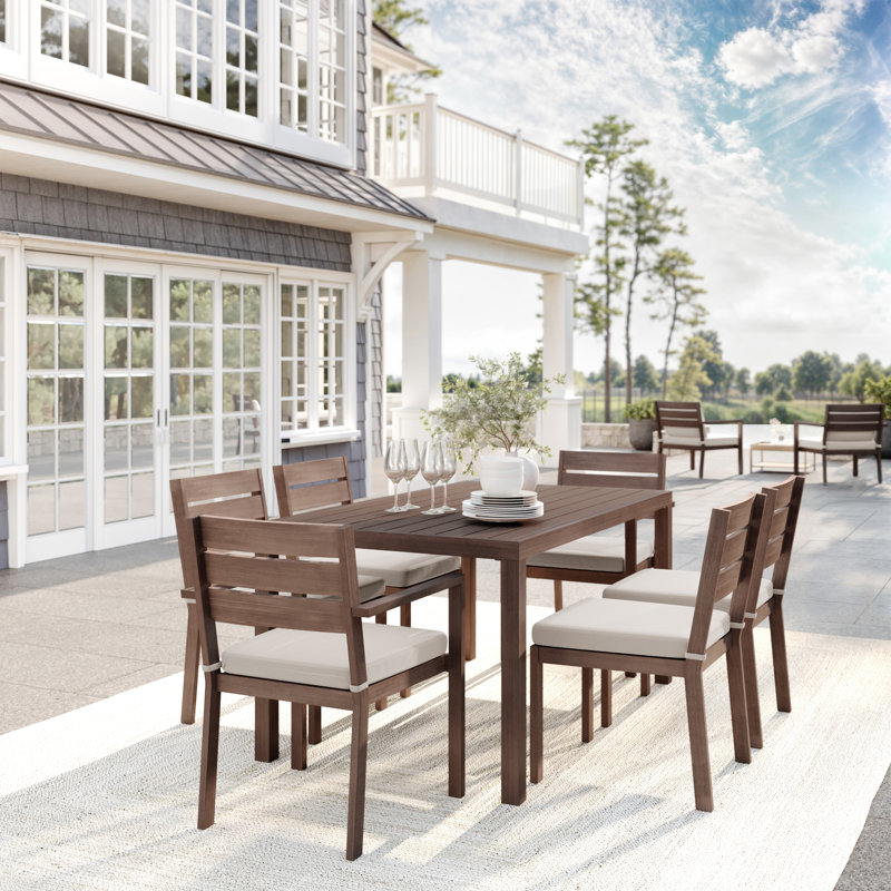 Martha Stewart Bedford All-Weather Patio Set With 62" Table And 6 Stackable Dining Chairs, Brown