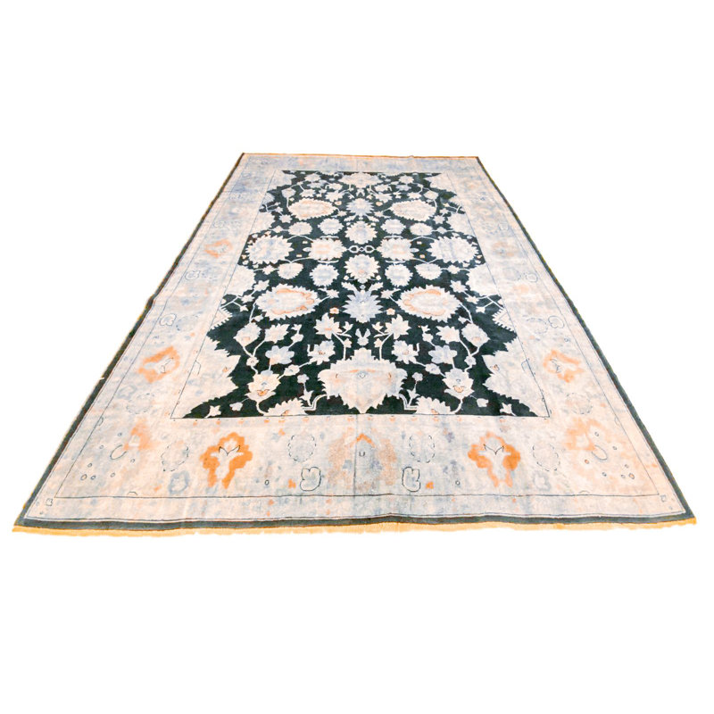 Tapis turc gris et bleu marine 9 x 12