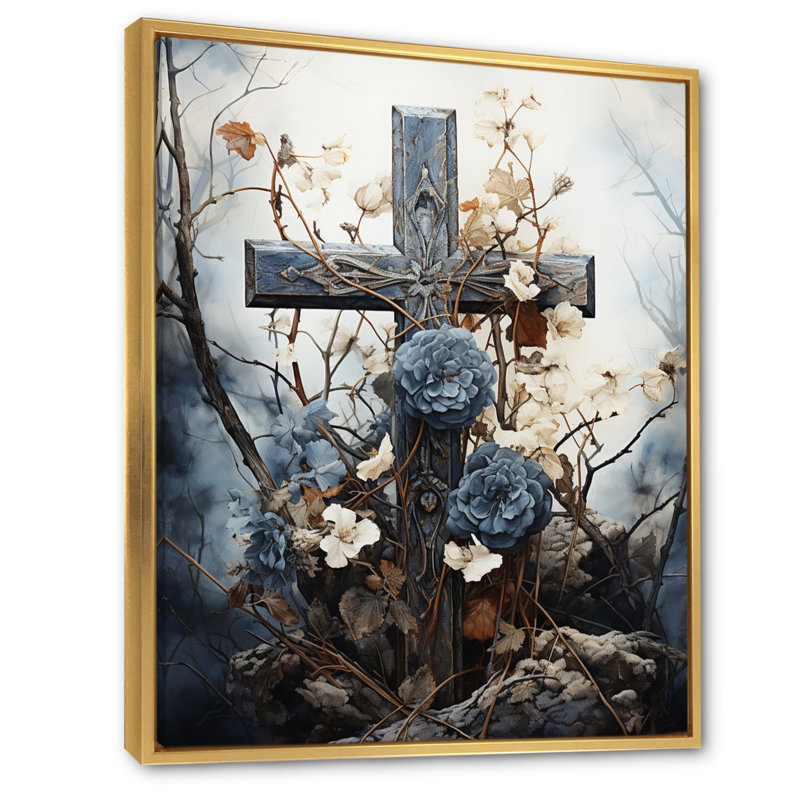 Croix religieuse sacrée, consolation II, H 44 po x l 34 po x P 1,5 po, Cadre flottant doré