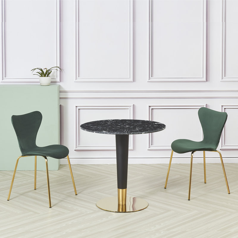 Shadybrook Round Faux Marble Top Metal Base Dining Table, Black, 75cm H x 100cm L x 100cm W