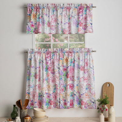 Maison d'Hermine Floral Love 100% Cotton Kitchen Curtain - Valance 56" X 18" & Tier 28" X 36"
