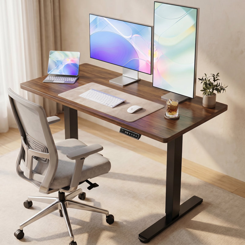 Bureau debout électrique, bureau d'ordinateur réglable en hauteur avec sac de rangement, 4 réglages de mémoire en hauteur, bureau assis-debout pour bureau personnel, noir