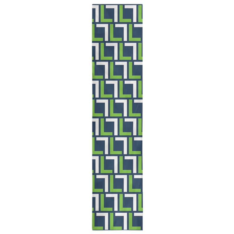 Chemin de table Seattle, 72 po x 16 po, Bleu marine collège / vert action / blanc, polyester