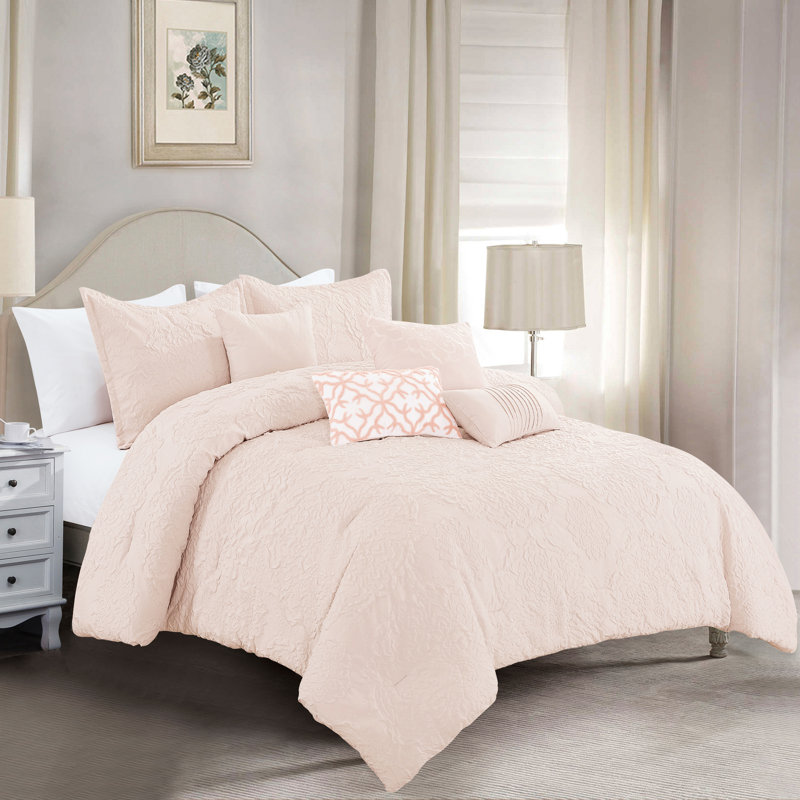 Ensemble d'édredon en microfibre rose 7 pièces Riane, Très grand édredon + 6 pièces supplémentaires