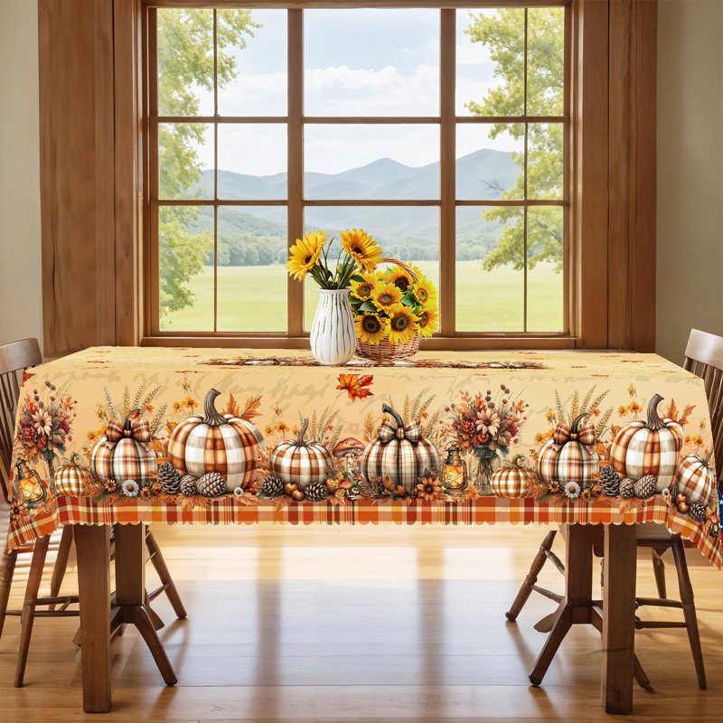 Autumn-Winter Tablecloth 140x180cm Rectangular Seasonal Holiday Patterns Pumpkin Motifs Party Picnic Dinner Table Cover