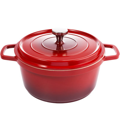 Casserole légère en fonte de 2,5 pte avec couvercle, four hollandais émaillé antiadhésif pour la cuisson du pain, compatible avec toutes les surfaces de cuisson, batterie de cuisine allant au lave-vaisselle, rouge