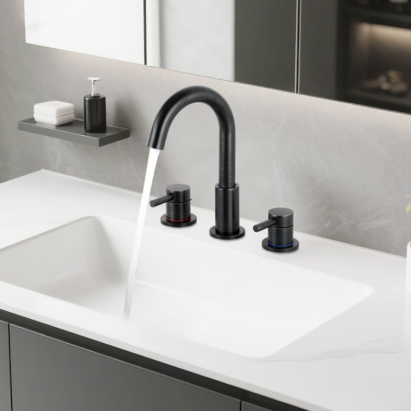 Widespread Bathroom Faucet 3 Hole, 2-handle 8 Inch Bathroom Sink Faucet with Drain Assembly, Oil Rubbed Bronze