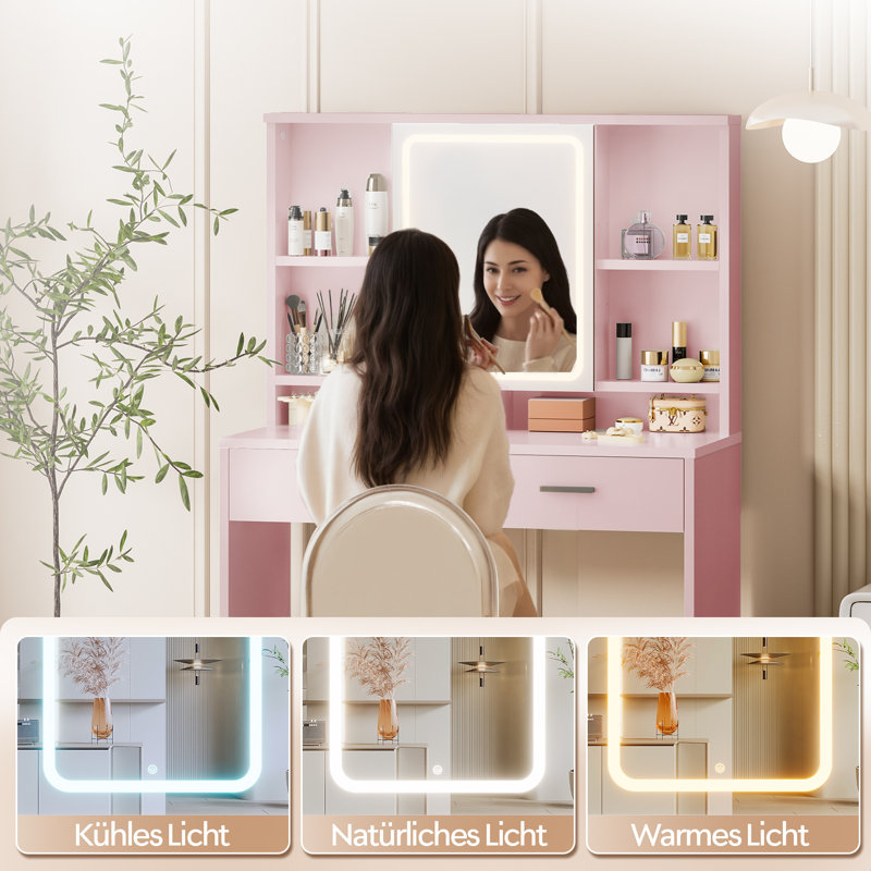 Dressing Table with Mirror, Pink