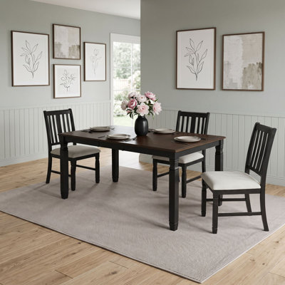 Ensemble de table de salle à manger extensible en bois avec 4 chaises rembourrées à dossier en lattes