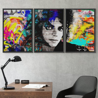 Portrait urbain de Michael Jackson, graffiti et art de rue, pop art coloré, 3 pièces