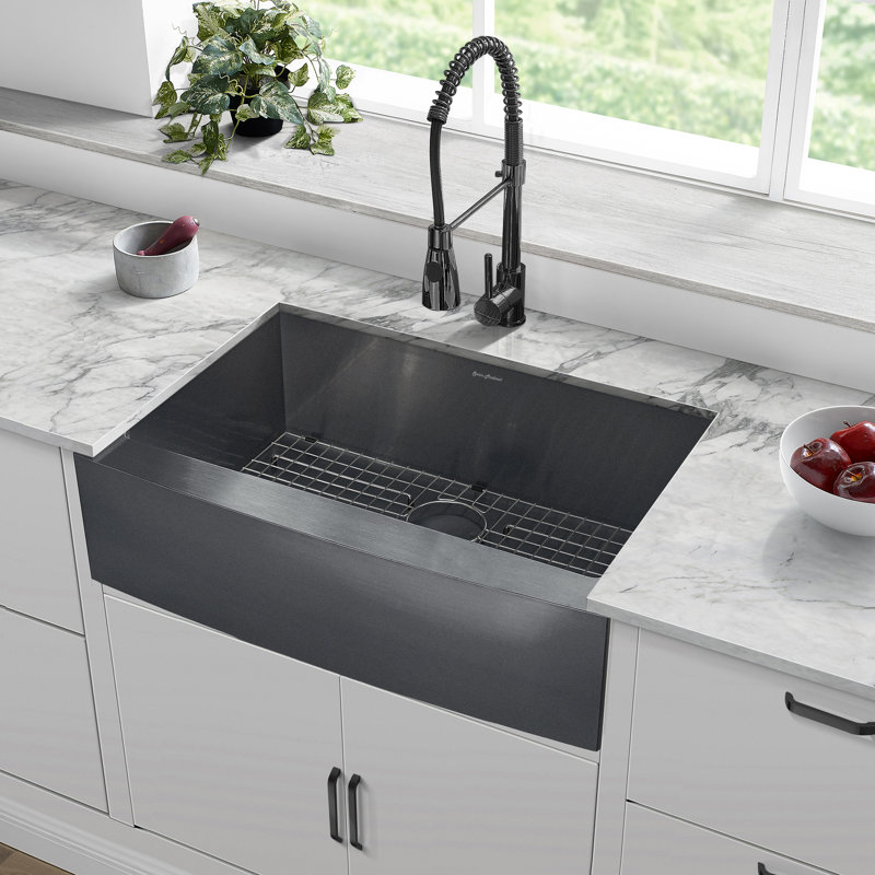Rivage 30 x 21 Stainless Steel, Single Basin, Farmhouse Kitchen Sink with Apron, Black