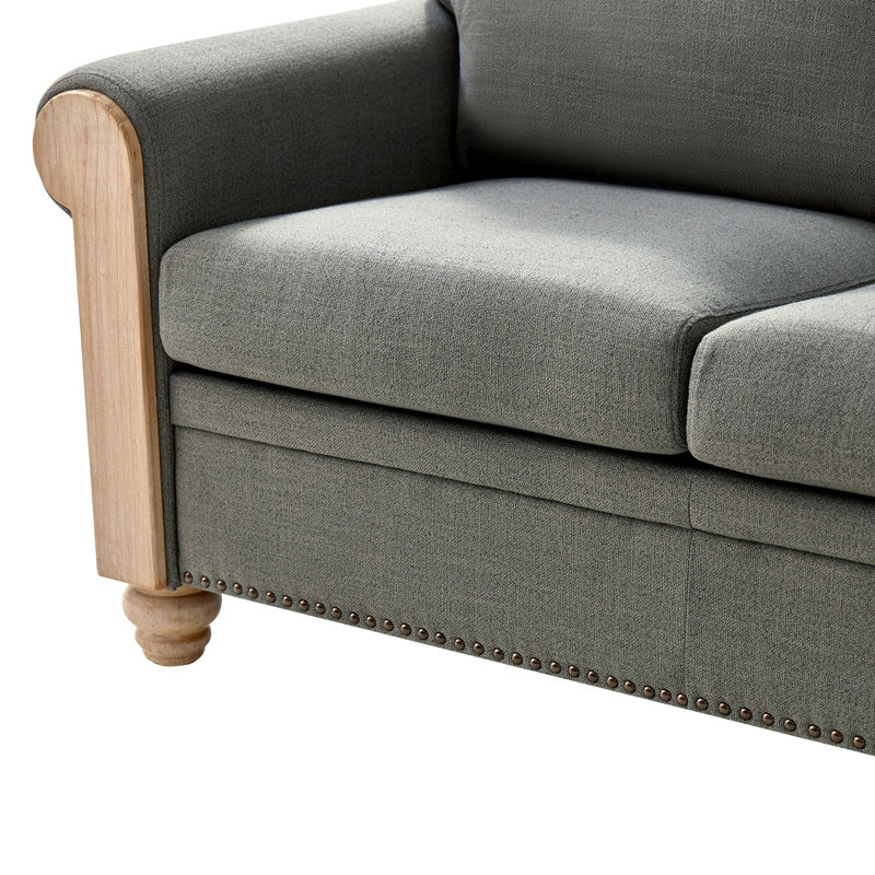 Causeuse Terren en lin 59 po avec accoudoirs roulés et pieds en bois massif Terren, Gris anthracite