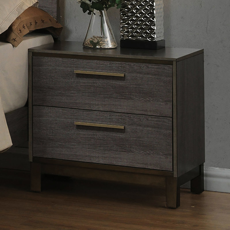 Table de chevet en bois massif avec finition bicolore gris antique pour la chambre à coucher et glissières en métal
