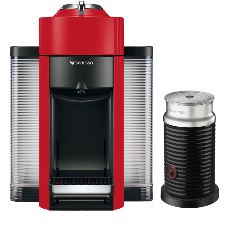 Nespresso Vertuo Coffee and Espresso Machine with Aeroccino Milk Frother by De'Longhi, Red