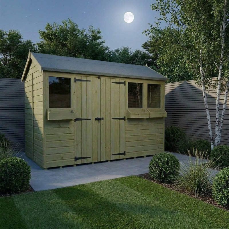 Total Sheds 14ft x 6ft Apex Summer Shed - Toughened Glass External Planters - Pressure Treated Timber - UK Manufactured