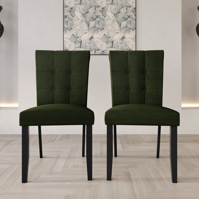 Black Wooden Dining Chair With Linen Cover, Green
