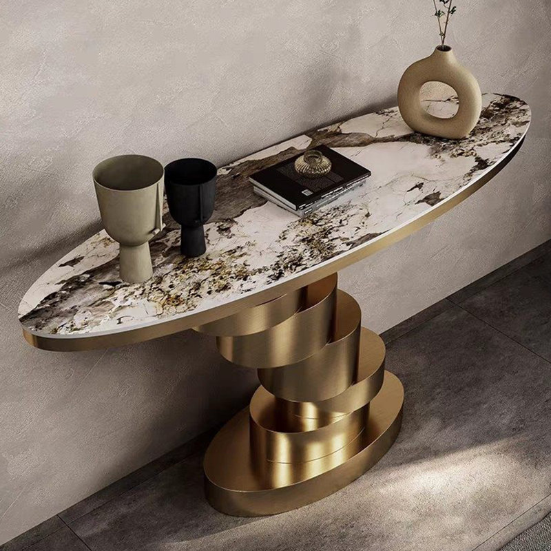Console en pierre frittée de style italien, 33.4" H x 59" W x 13.7" D, Blanc/Noir