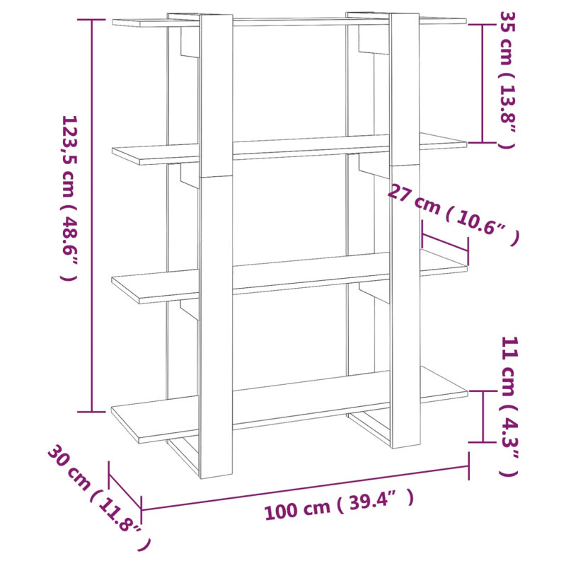 Burnaby 123.5cm H Etagere Bookcase, 123.5cm H x 100cm W x 30cm D, Concrete Grey