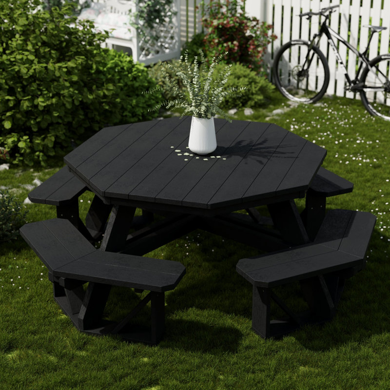 Table de pique-nique Heritage Octagon, Noir, noir, noir, noir