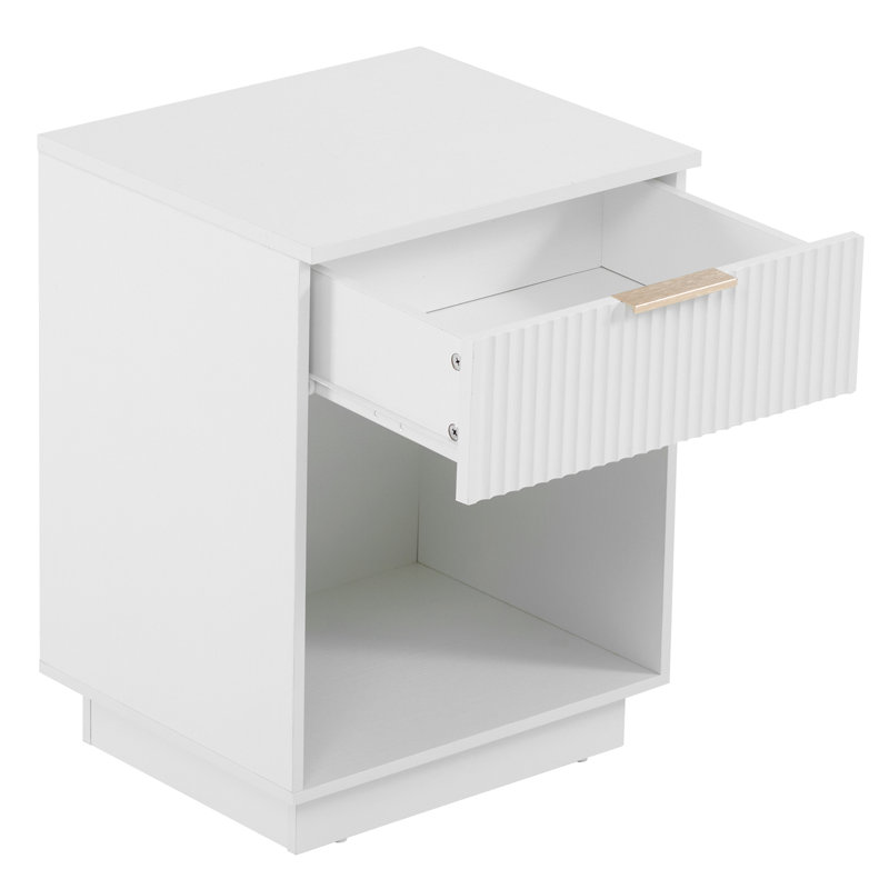 2Pc White Nightstand With One Drawer