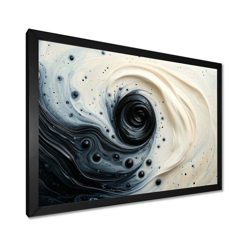 Corby noir et blanc «Sprial Rhythic Ink River III» - peinture murale, H 34 po x l 44 po, Noir