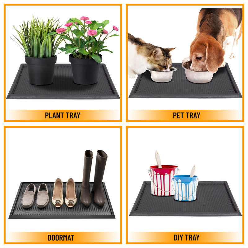 Easy clean, Waterproof Non-Slip Indoor/Outdoor Rubber Boot Tray, 18 in. x 28 in., Black Tray