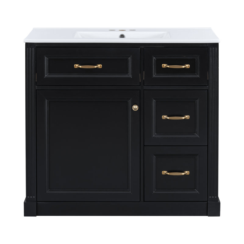 Meuble-lavabo moderne 36 po avec lavabo en céramique et solutions de rangement intelligentes Grainley, Noir