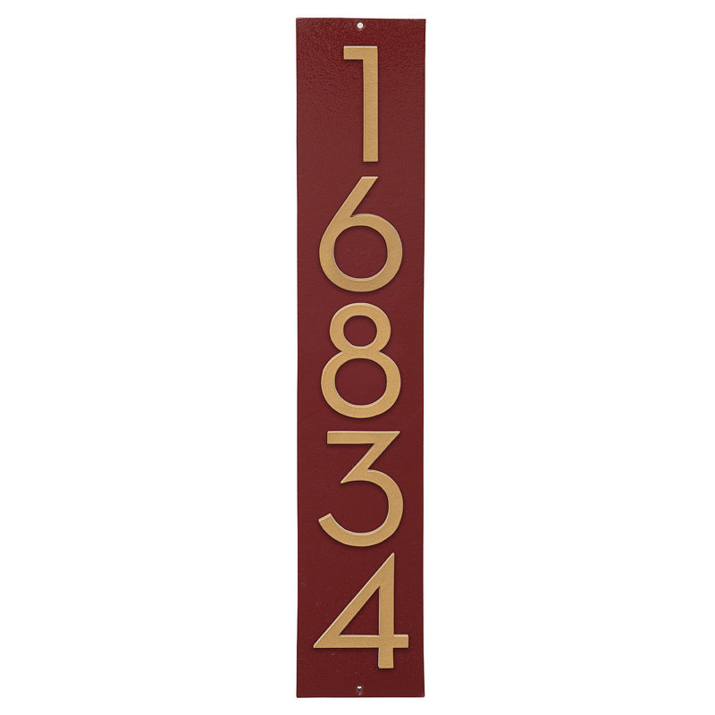 Plaque d'adresse verticale flottante 4 po (5 chiffres), Rouge brique, Or