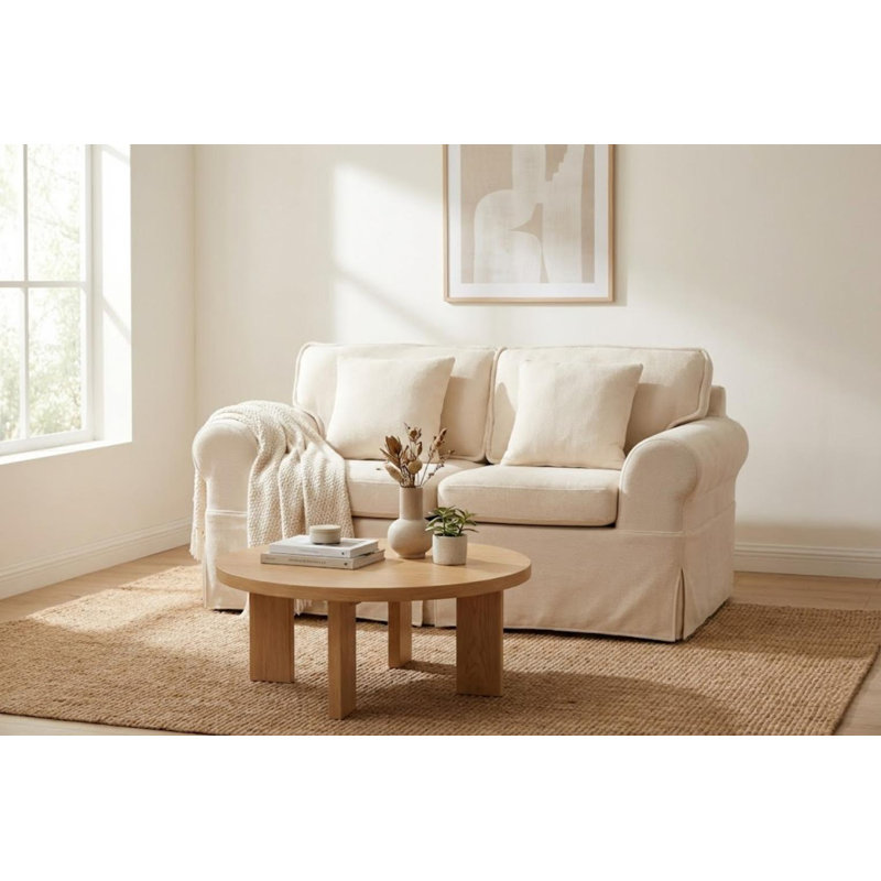 Greco Vintage Upholstered Two Seat Sofa Compression Delivery Tool Free Setup Loveseat, Beige