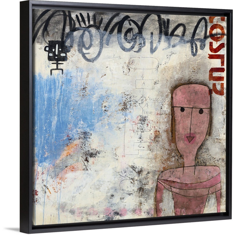 « true or false », peinture sur toile, Cadre flottant noir, H 17,7 po x l 17,7 po x P 1,75 po