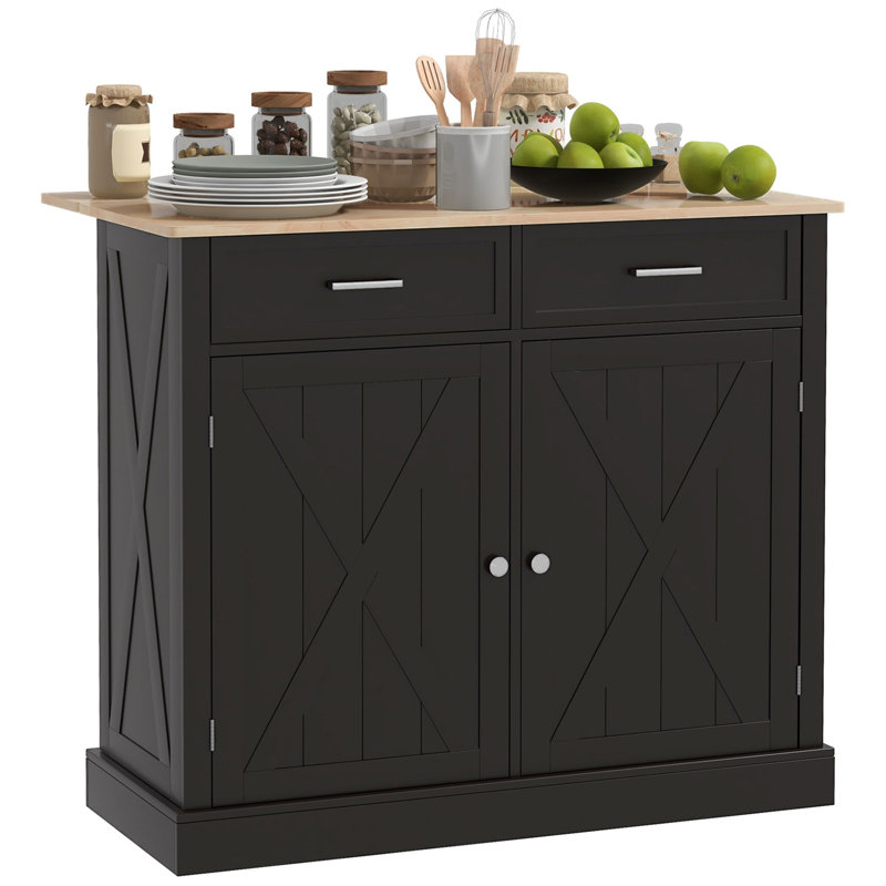 Waynisha Solid Wood Top Kitchen Island, Black