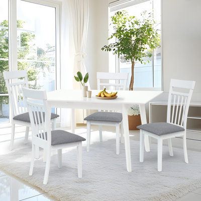 Ensemble de table de salle à manger pour 4 personnes, chaises chaudes en bois massif de style classique avec table rectangulaire extensible, ensemble de cuisine, brun moyen avec tissu en similicuir