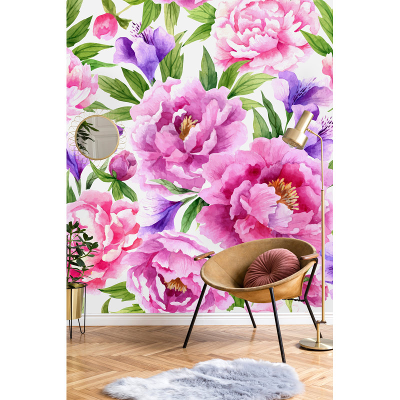 Murale 4 pièces pivoines Kota, L 8,33 pi x l 100 po