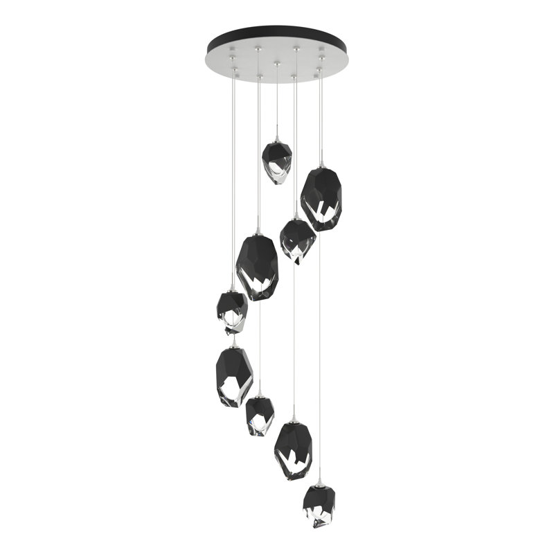 Luminaire suspendu géométrique à 9 lumières Chrysalis, Cristal noir poli, Blanc, H 130 po x l 20,5 po x P 20,5 po