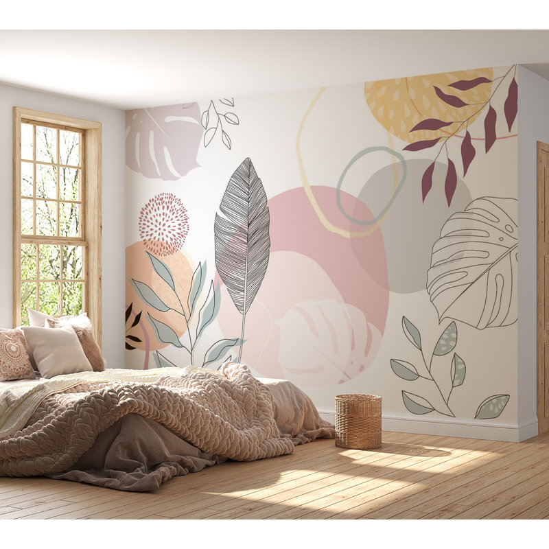 Murale abstraite pelez et collez - Esthétique moderne au trait, L 124 po x l 173 po