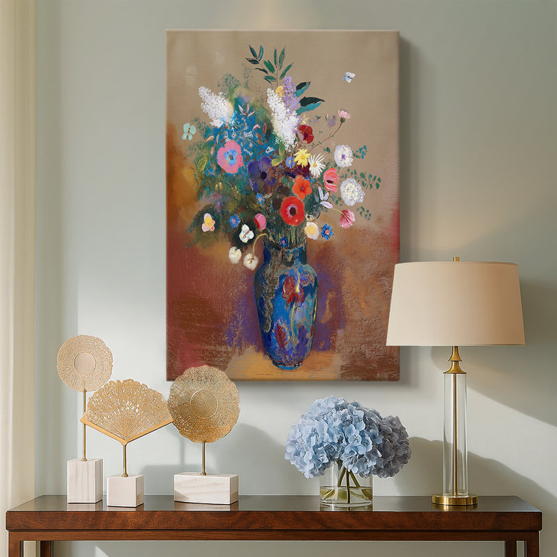 Bouquet de fleurs sur toile tendue par Odilon Redon, 18 x 27