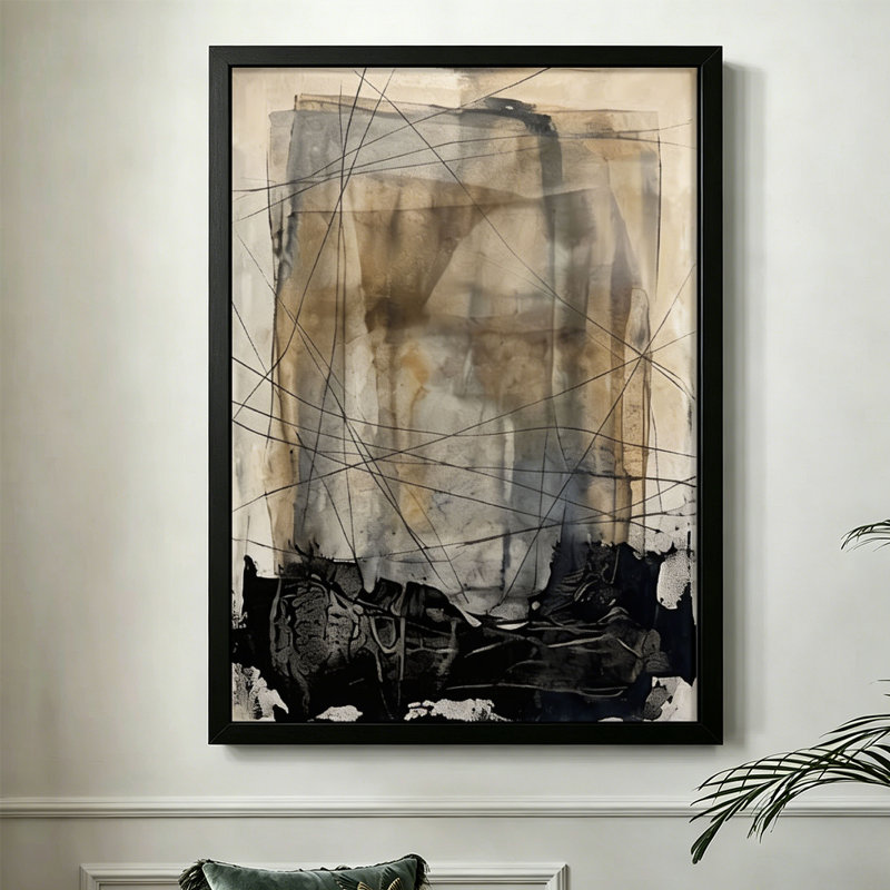 "Modern Abstract Abstract lignes et textures", art mural encadré sur toile 24 "x 36" avec cadre en bois noir