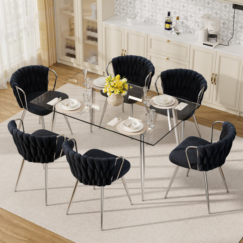 7 - Piece Glass Top Dining Set, 30" H x 51" L x 31.5" W, Black