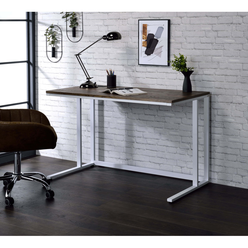 Tyrese Walnut & White Finish Writing Desk With USB, Walnut/White