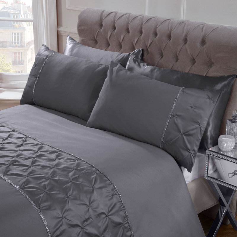 Reid Polyester Solid Colour Duvet Cover Set with Pillowcases Included, Double Duvet Cover + 2 Pillowcases, Silver