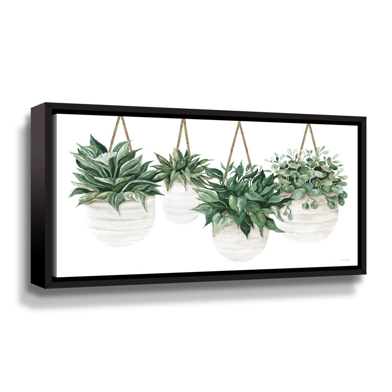 Plantes suspendues - peinture sur toile, Toile à cadre flottant noir, H 6 po x l 12 po x P 2 po