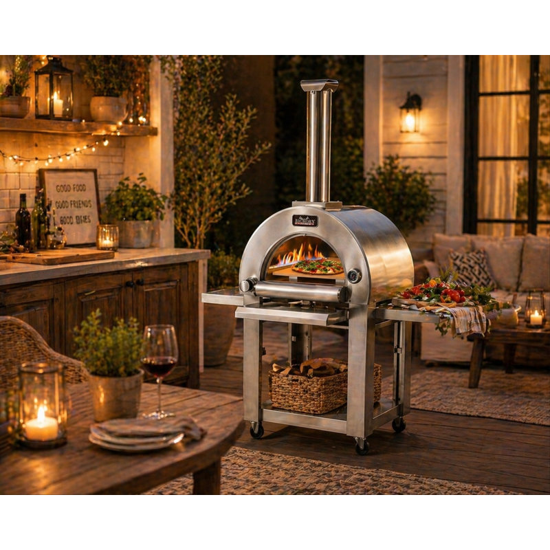 Big Horn Outdoors Stainless Steel Free-Standing Propane Pizza Oven with 34,000 BTUs, Built-In Thermometer & Accessories – 800°F Max Temperature