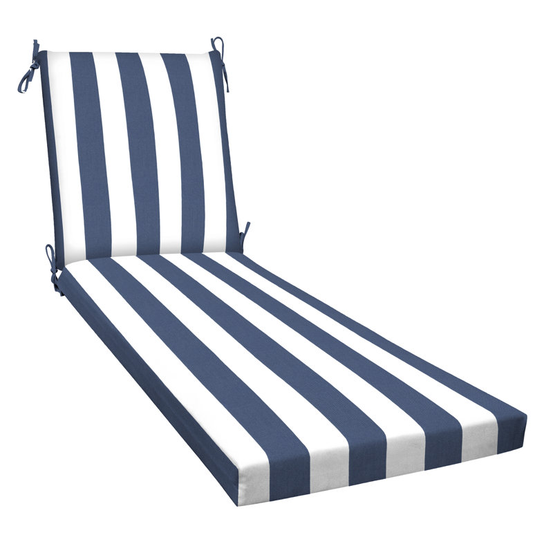 Outdoor Chaise Lounge Cushion – Weather-Resistant, Reversible, Plush Comfort - Basics by Wayfair™, Blue Awning Stripe