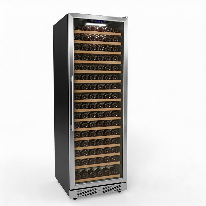 16 Cu.Ft. Single Zone 171 Bottle Capacity Built-In Wine Cooler In Black 17-Tier Wood Shelves