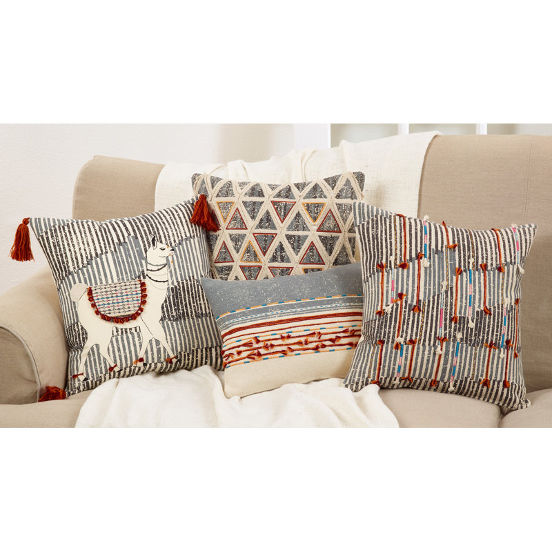 Multi-Color Cotton Triangle Embroidered Square Throw Pillow