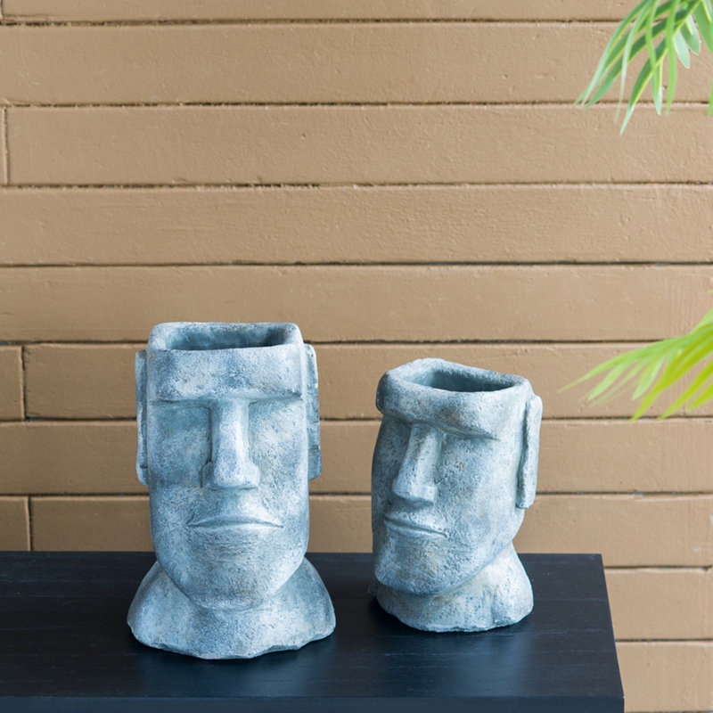 Jardinière en ciment pour l'île de Pâques, Bleu, H 9 po x l 5,5 po x P 5 po