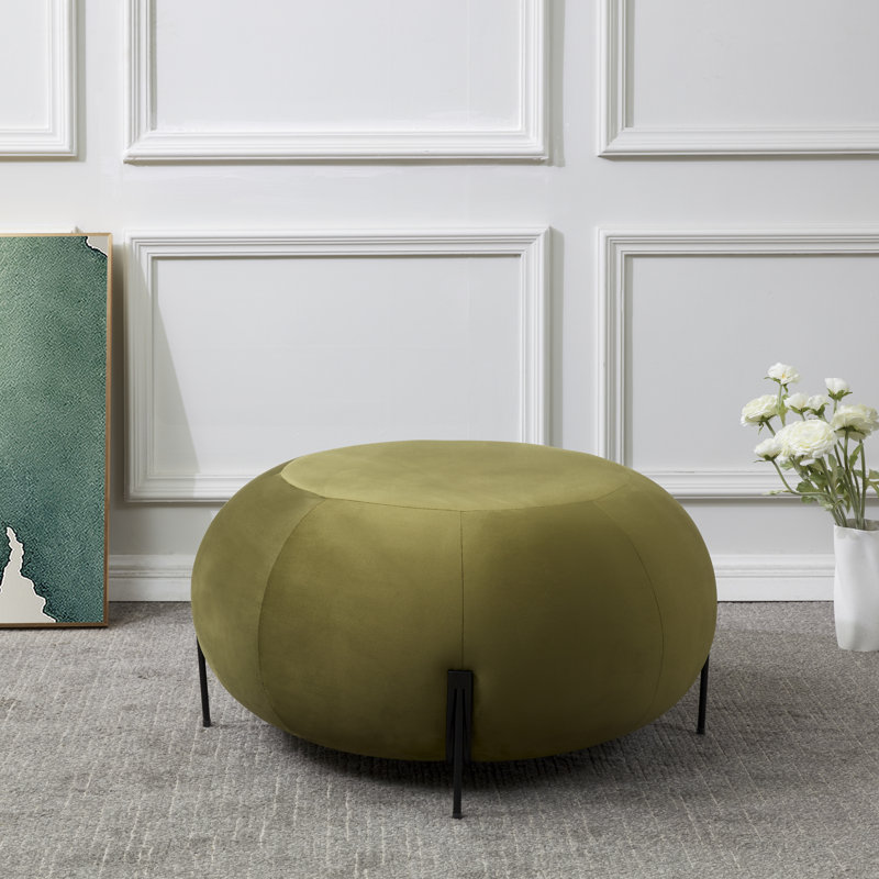 Repose-pieds Lieze, Noir, Velours vert olive