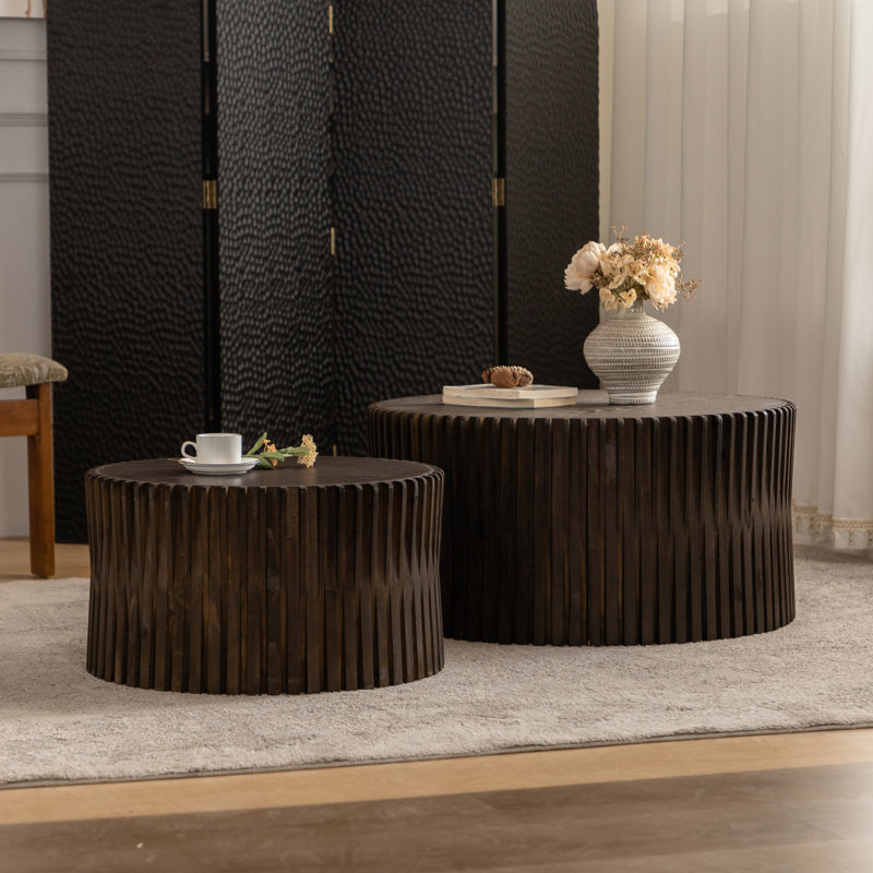 Ensemble de tables basses gigognes à rayures verticales pour salon, chambre à coucher, 17.72" H x 31.5" L x 31.5" W, Naturel