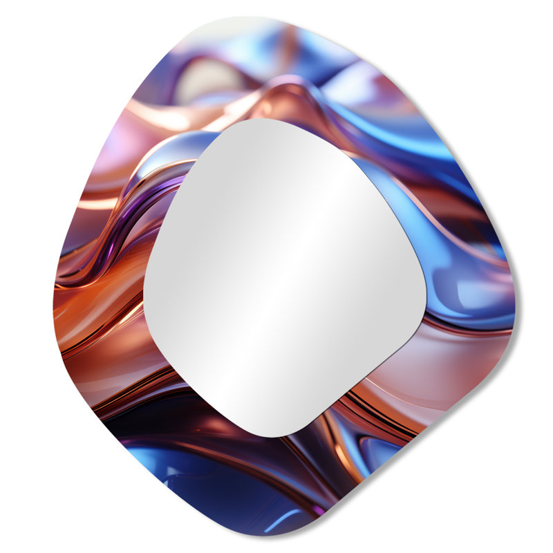 Ellar Purple and Blue Fractal elegance IV - Fractal Unique Shape Decorative Wall Mirror, Modern Asymmetrical Large Mirror, Printed Metal Art