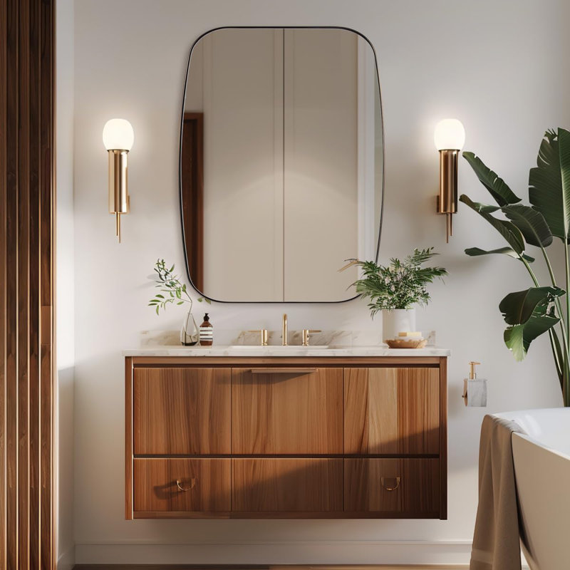Miroir de salle de bain ovale moderne | Cadre, Bronze brossé, 40 po x 30 po